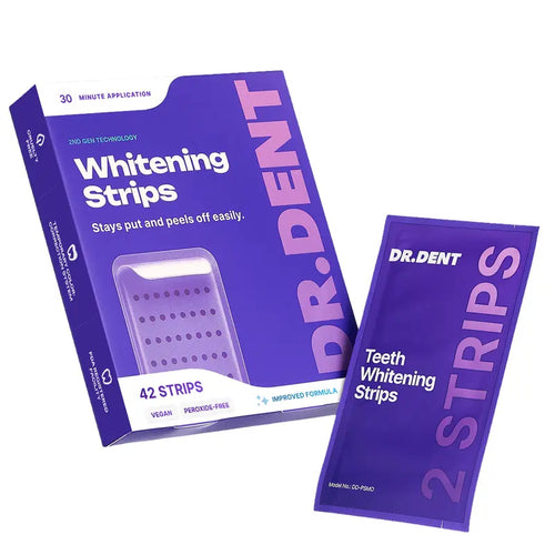 DR.DENT Purple Teeth Whitening Strips - 7/21 Whitening Sessions - Peroxide-Free PAP Formula - Color-Correcting Purple